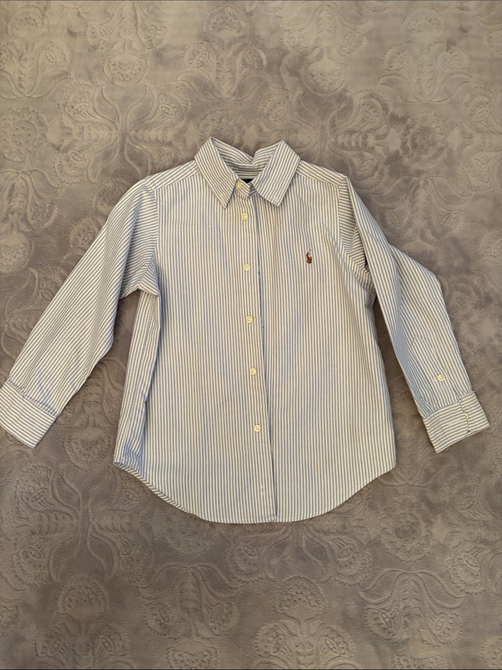 Ralph Lauren Boys Light Blue and White Stripe Button-Down Shirt